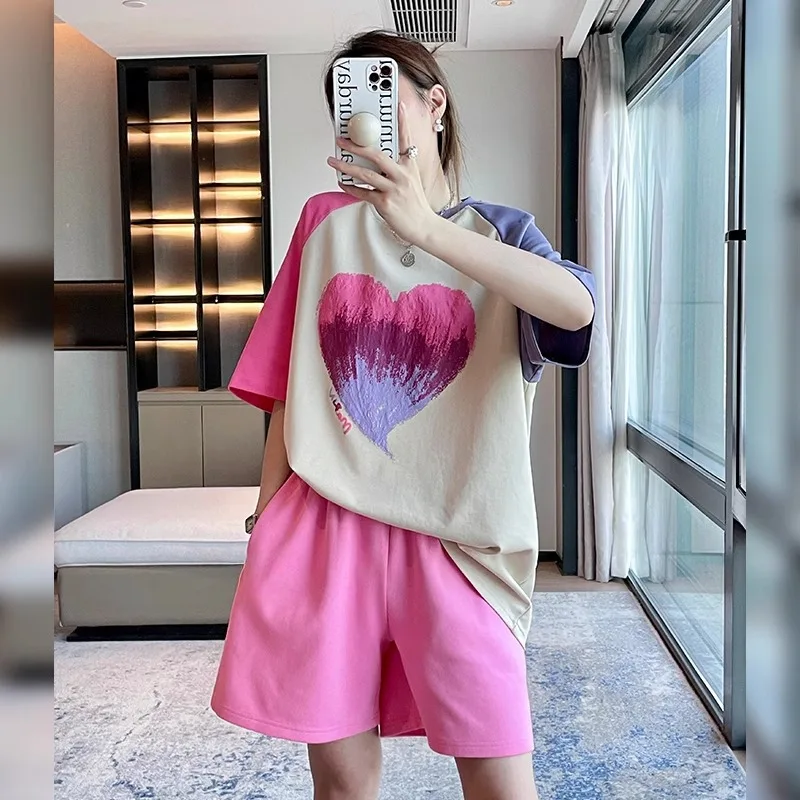 

Модная свободная асимметричная футболка с круглым вырезом и принтом, женская одежда, новинка лета 2025 года, повседневные пуловеры большого размера, корейская футболка