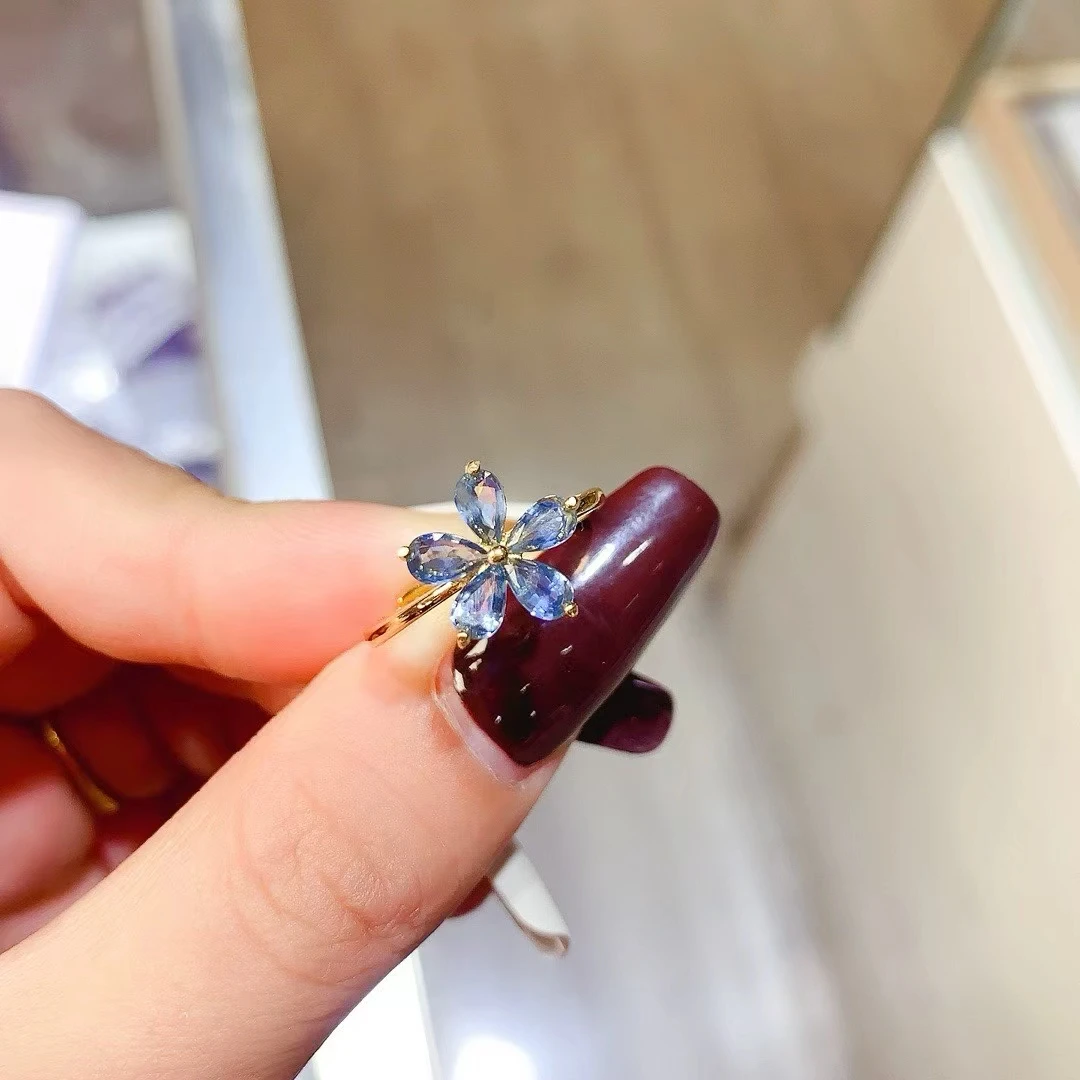 KJJEAXCMY Natural Sapphire Ring High Clarity Lustrous Color S925 Silver Electroplated Jewelry Accessory Birthday party
