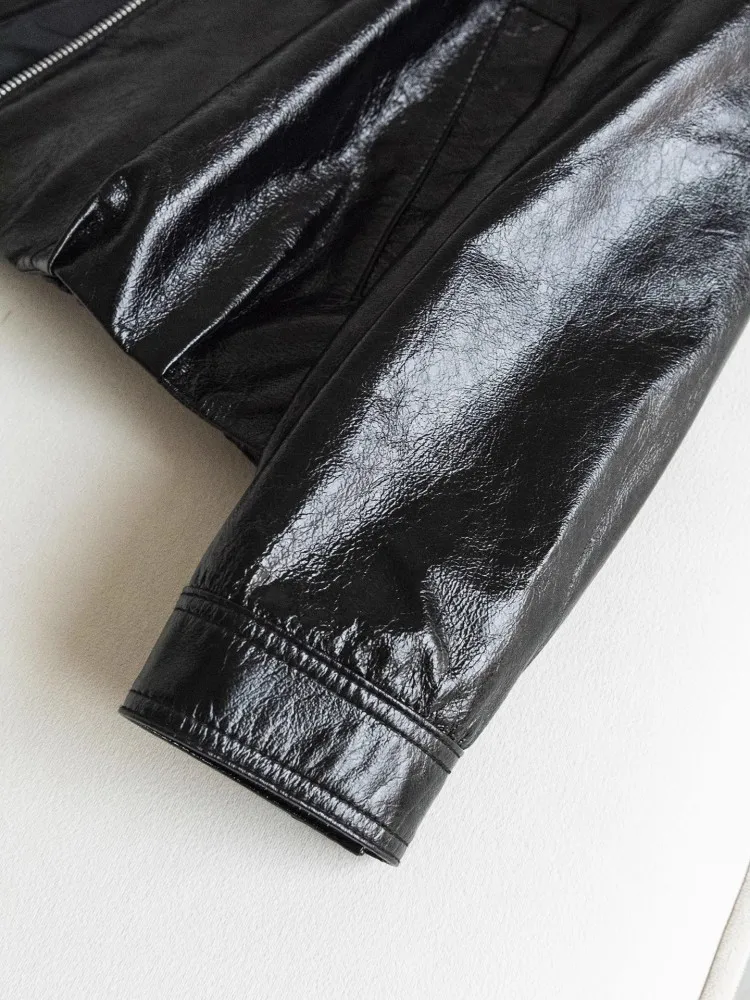 Autumn Winter Oil Wax Cowhide Women Jacket Genuine Leather Black Coat Fashion Casual Stand Collar Jackets Office Lady Outerwear