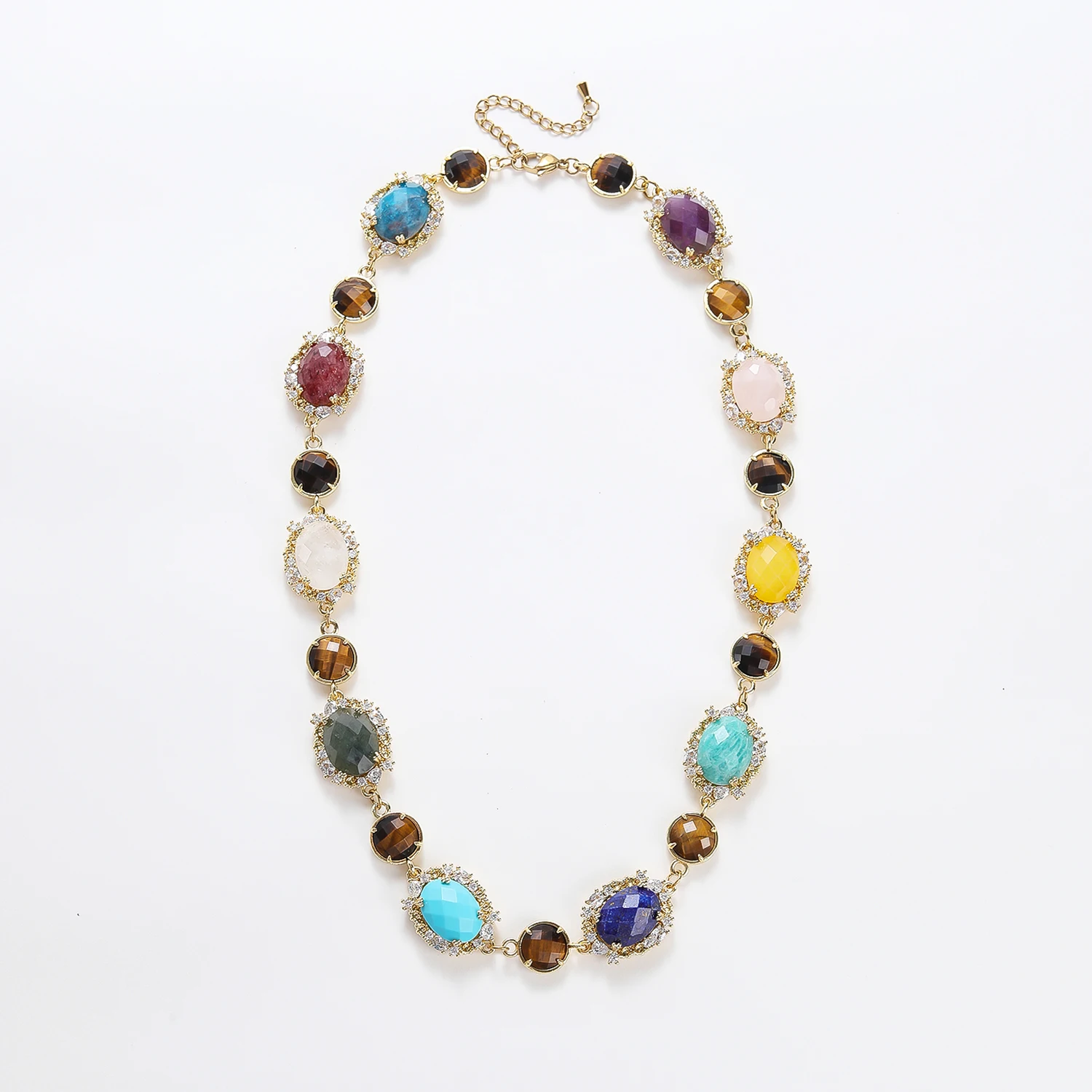 18*27mm Large Mixed Natural Chokers Necklace with 13*18mm Round Faceted Tiger Eye Natural Stone Boho Jewelry Accessory for Women