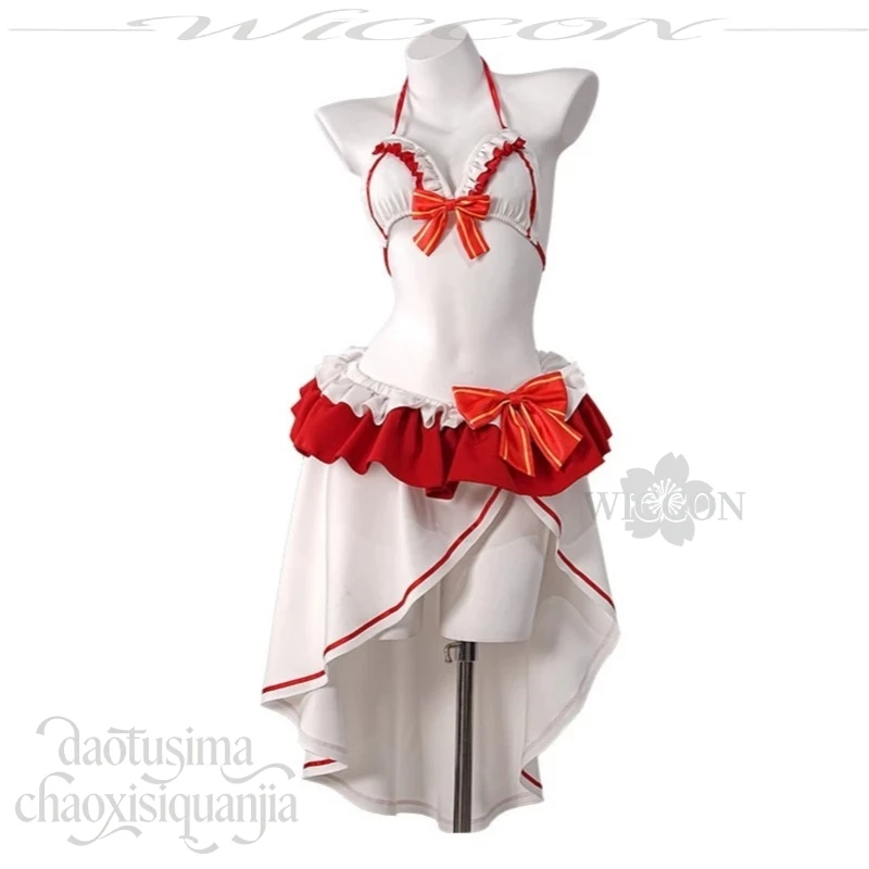 Anime SAO Cosplay Yuuki Asuna Costume New Summer Outfit Sexy Fashion Y2K White Red Dress Swimsuit Bikini Wigs Halloween Party