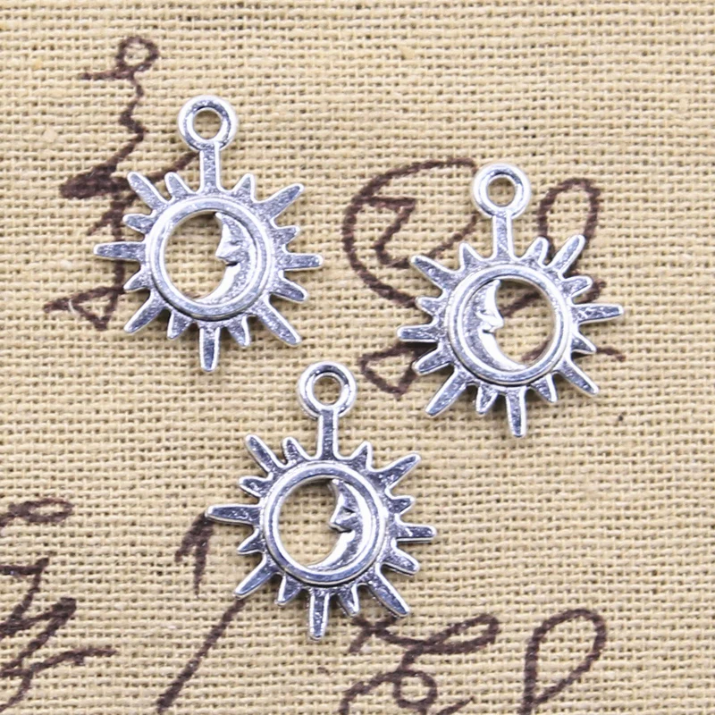 30pcs Charms Sun Moon Sunshine 21x17mm Antique Silver Color Pendants DIY Crafts Making Findings Handmade Tibetan Jewelry