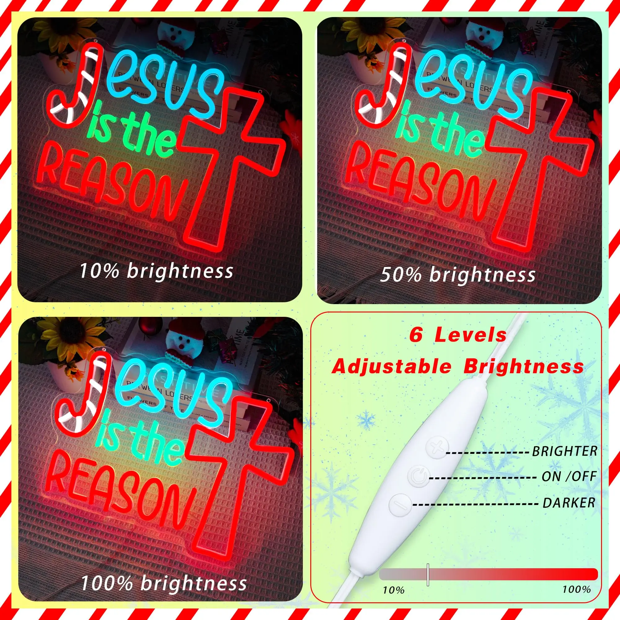 Неоновая вывеска «Иисус — это причина», красочная светящаяся вывеска с регулируемой яркостью, Рождественский декор для дома, церкви, праздничные подарки для вечеринок