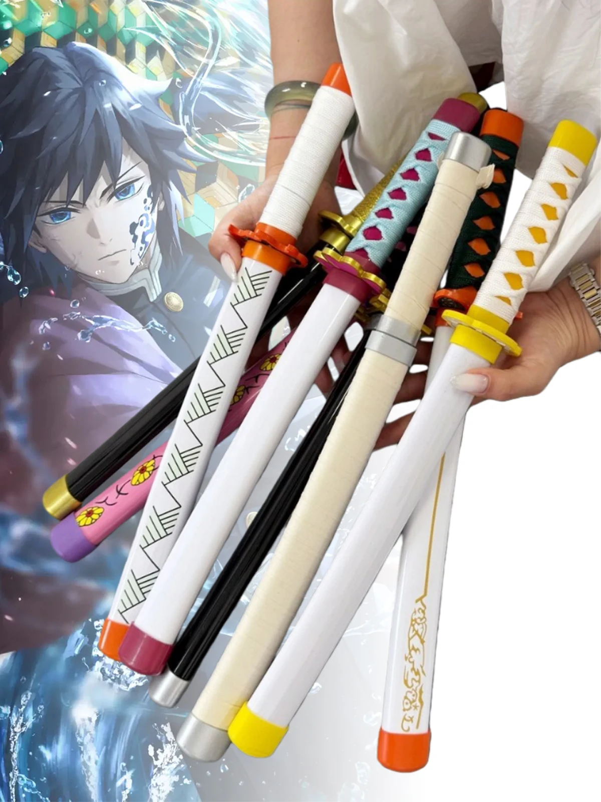 16 pouces Tomioka Giyuu Katana Anime démon tueur épée Cosplay accessoire couteau en plastique Ninja réel japonais Katana samouraï sabre cadeau