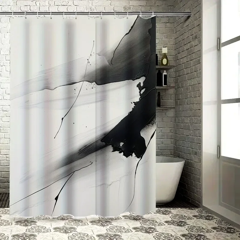 

Черно-белая занавеска для душа с художественным принтом, абстрактный дизайн, декор для ванной комнаты, водонепроницаемые съемные декоративные аксессуары для дома