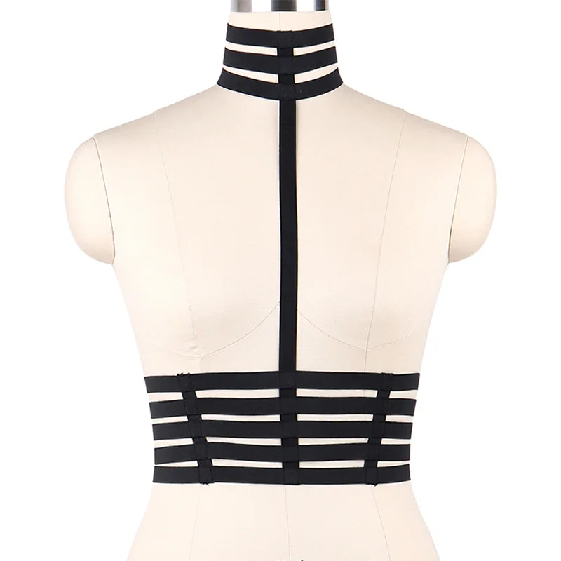 

Punk Lace Body Cage Bra Perspective Hollow Adjustable Sexy Lingerie Pole Dance Crop Top Bra Bondage Elastic Body Harness