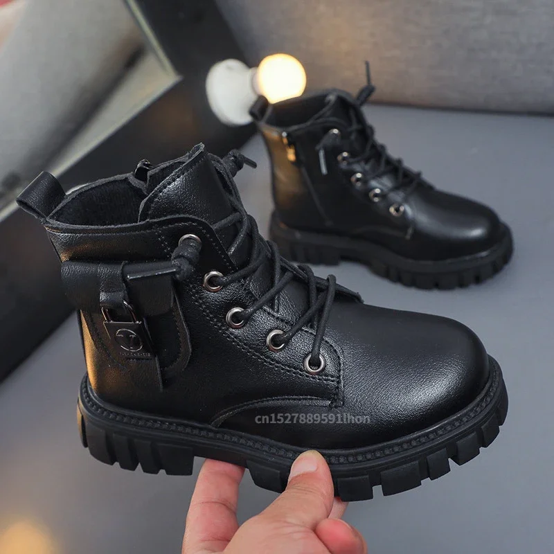 Children Leather Boots Girls Fashion Autumn Winter New Casual Comfortable Short Boots Warm Kids Versatile Anti-slip Cotton Boots