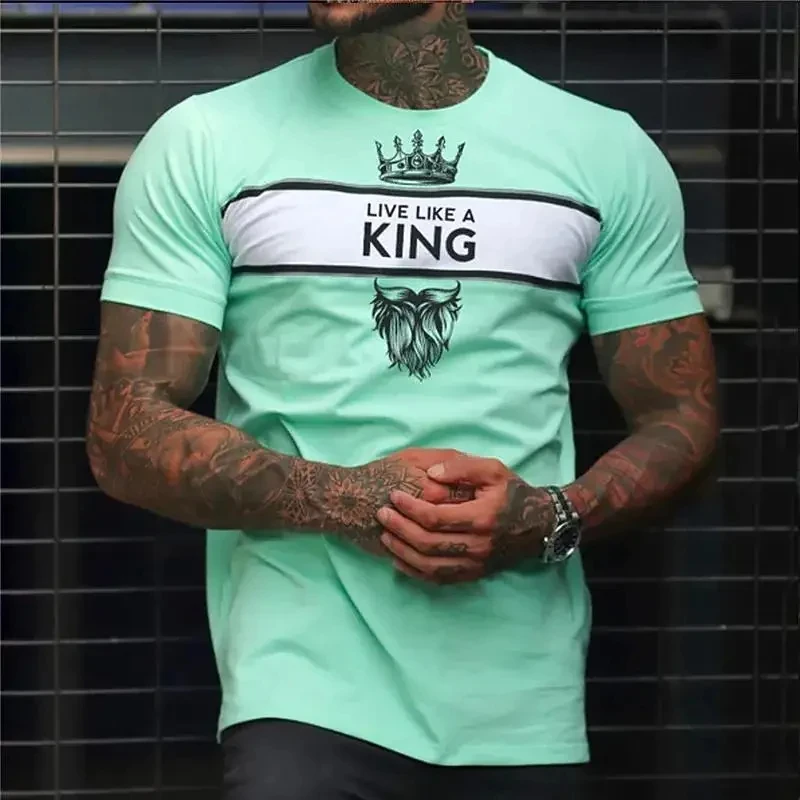 Letter King 3D Printed Men's T-Shirt Harajuku Street Tops Breathable O-Neck Short Sleeve Tee Shirt Oversized Loose Men Clothing