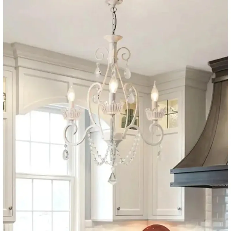

Simple American Country Chandelier Living Room Bedroom Dining Room Lights Retro White Cafe Clothing Store Crystal Lights