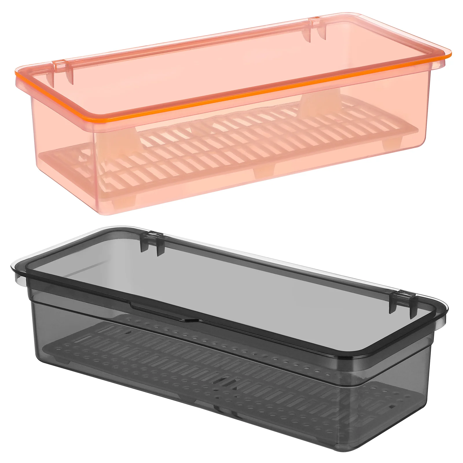 

2 Pcs Drain Box Storage Drawers Silverware Organizer Spoon Utensil Tray with Lid Plastic