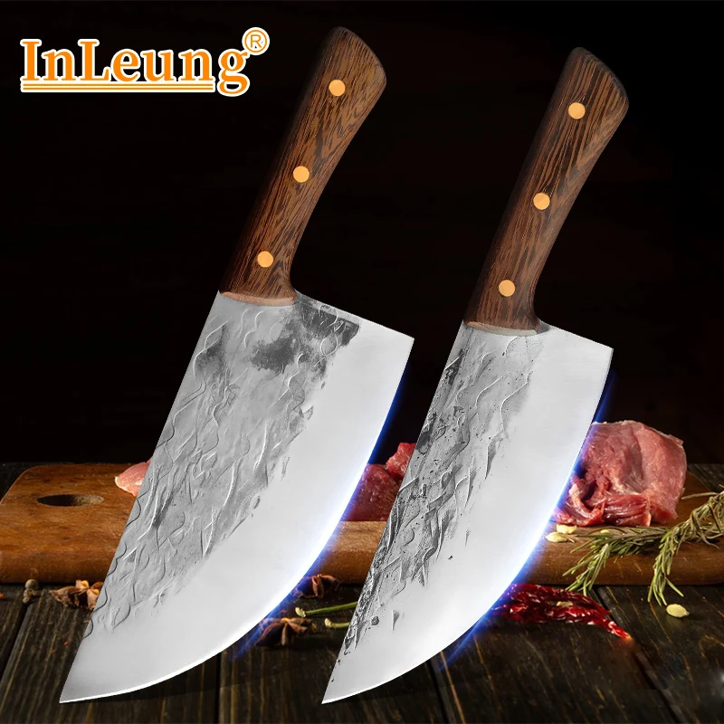 Handmade Forged Kitchen Knife Chef Knife High-carbon Bone Chopper Meat Vegetables Fish Slicing Knife Wooden Handle Cooking Tools