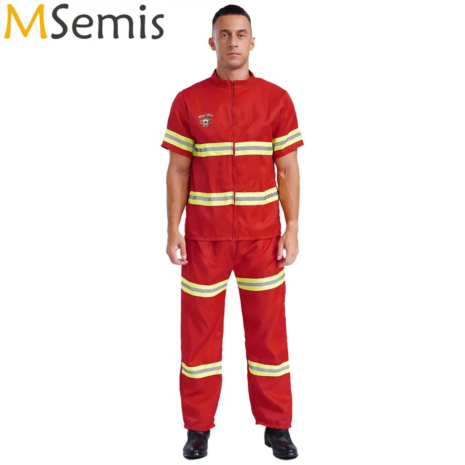 Heren Brandweerman Plastic Helm Jas Broek En Riem Halloween Cosplay Kostuum Brandweerman Brandweerman Uniform