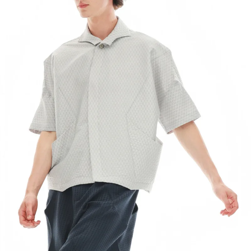 HKSH Summer New Men Tide Deconstructed Patchwork Cut Texture Short Sleeve Shirt Trendy High Street Chic Loose Casual Top HK18511
