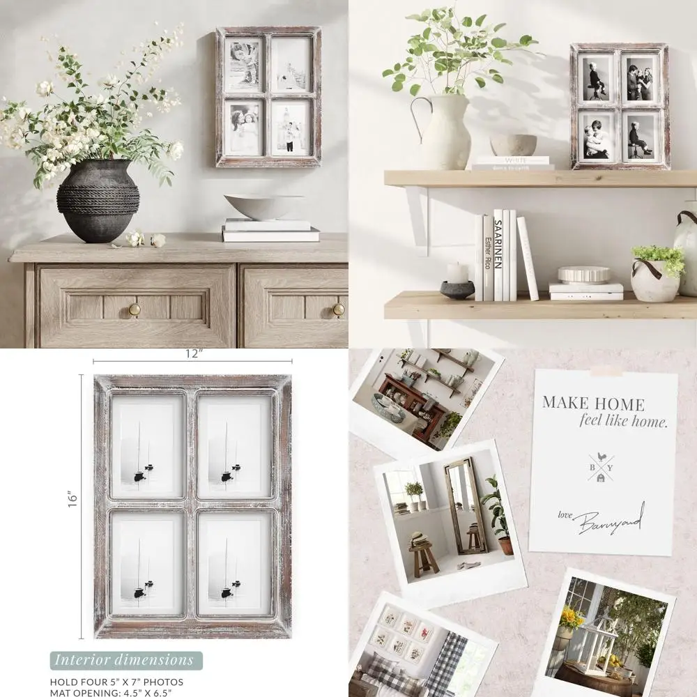 

Рустикальная фоторамка-коллаж 4x6 или 5x7 с 4 отверстиями для фото, 16x12, настенная, из состаренного дерева, коричневая