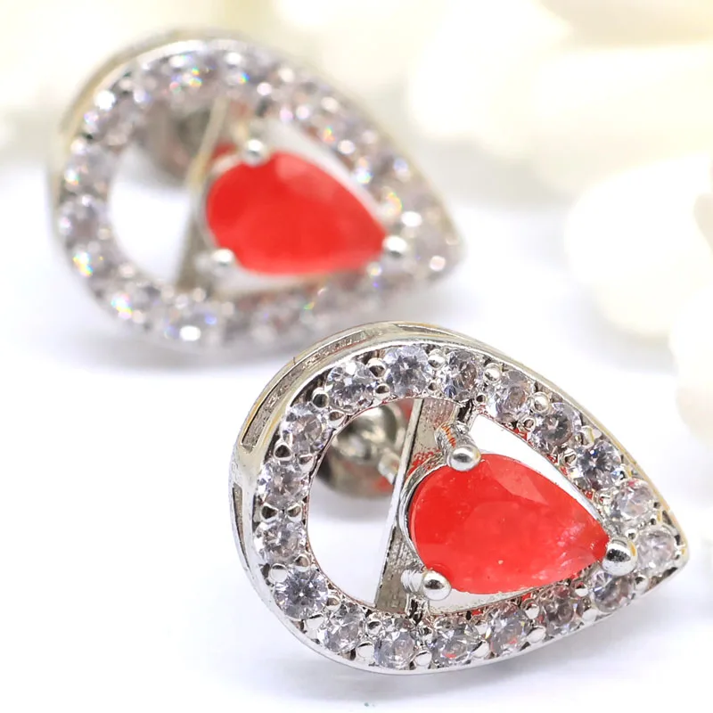 

Buy 4 Get 1 Free 14x10mm Lovely Cute Real Blue Sappire Emerald Ruby CZ Girls Gift Silver Plated Earrings