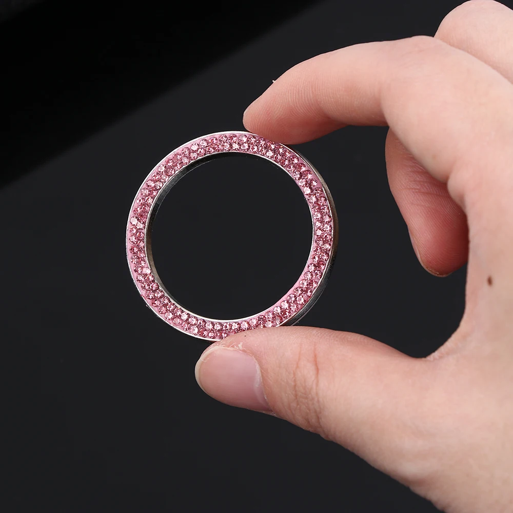 Rhinestone Diamond Start Switch One-Key Engine Start Decorative Accessories Diamond Ring Stop Ignition Push Button Switch Cover