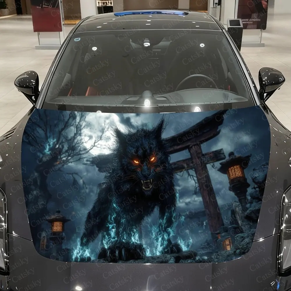 

Spectral Cat Thunder Rune Torii Car Vinyl Wrap, PVC Waterproof Car Hood Sticker, Self-Adhesive Scratch-Resistant Stickers