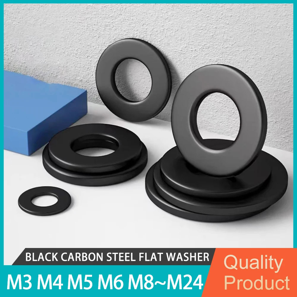 8.8 Grade Black Carbon Steel Flat Washer Sealing Spacer Insulat Gasket M3 M4M5 M6 M8 M10 M12 M14 M16 M18 M20 M22 M24 5Pcs-350Pcs
