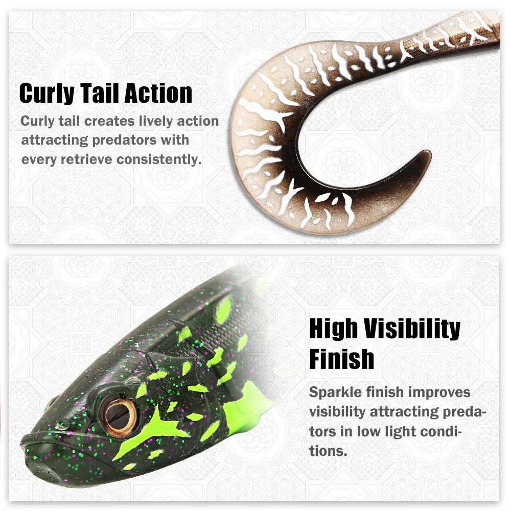 B&U Big Curly Tail Weichköder für Hecht und Muskie, 20cm Raubfisch-Swimbait, künstlicher Grub-Köder, Angelzubehör – Detail 4