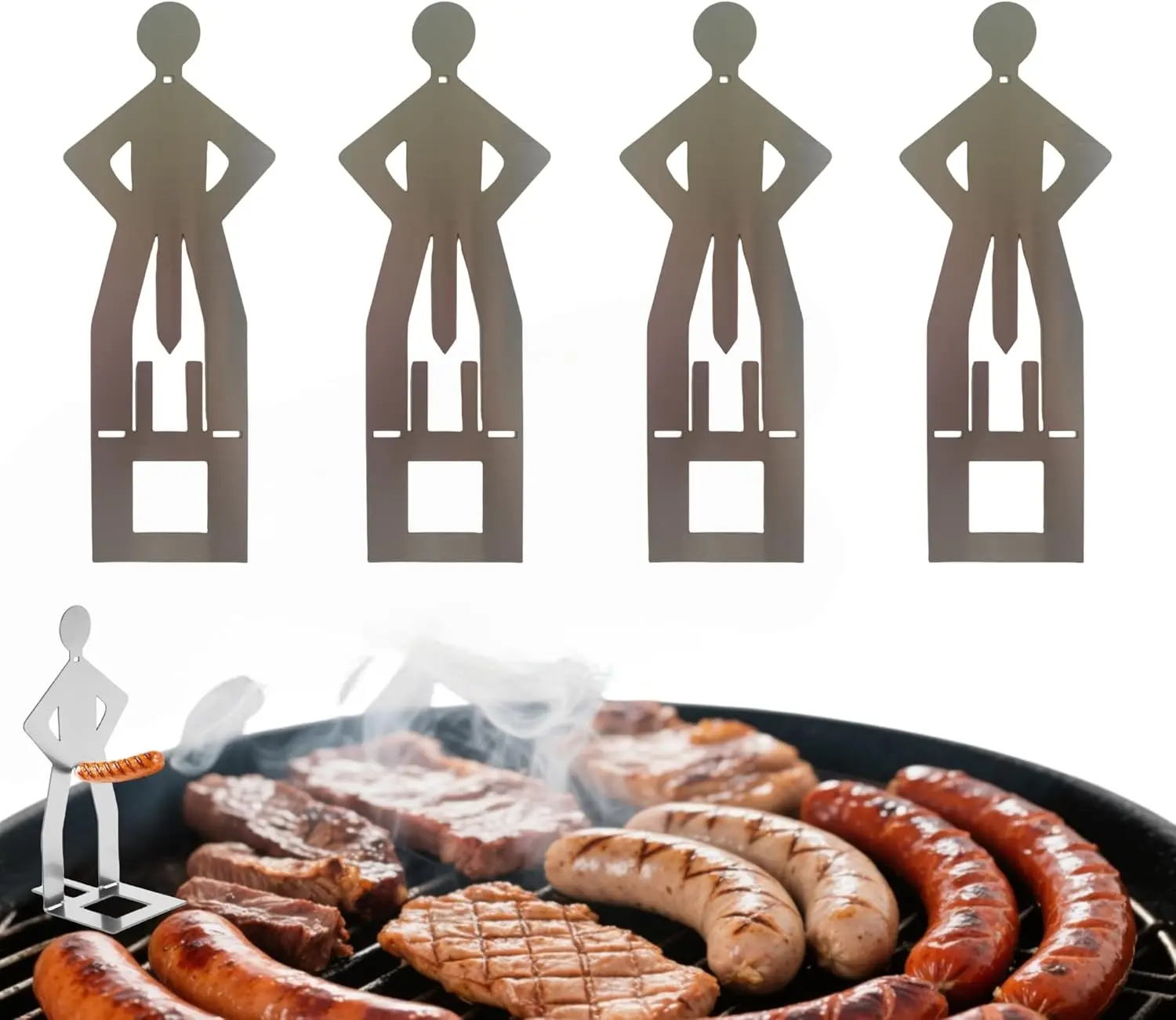1-10Pcs Stainless Steel BBQ Strongman Sausage Holder Fun Sausage Grill Reusable and Easy-to-Clean Hot Dog Grill Camping Supplies