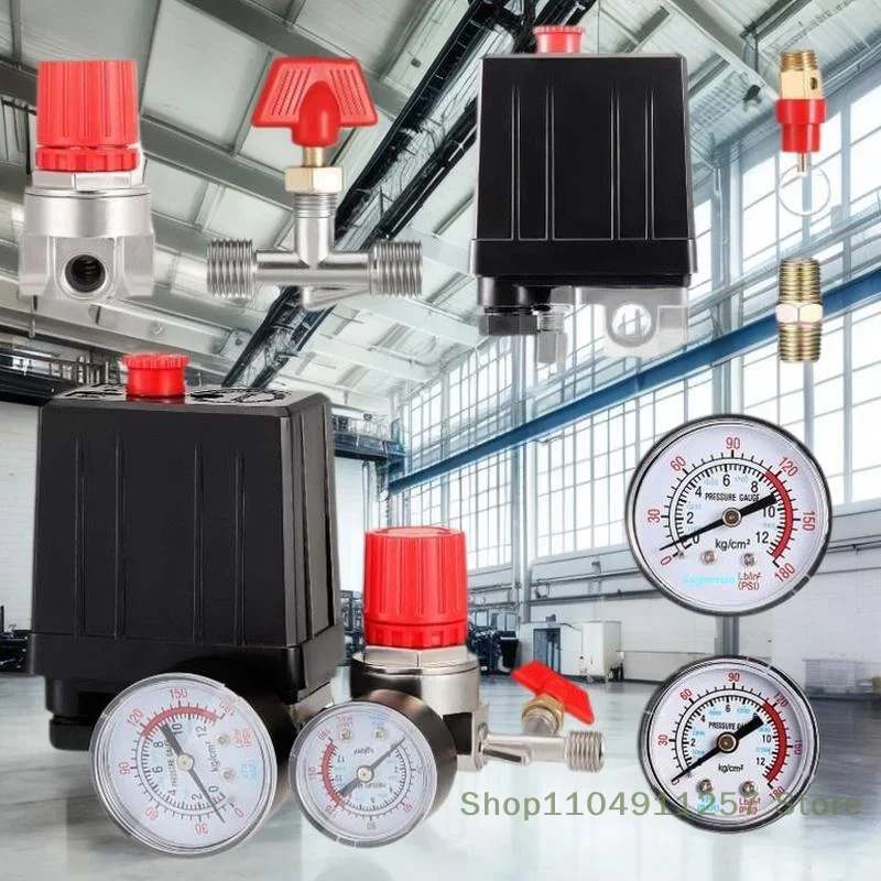 1 Buah Regulator Katup Kontrol Sakelar Tekanan Kompresor Udara Kecil dengan Pengukur untuk Sakelar Kompresor Udara