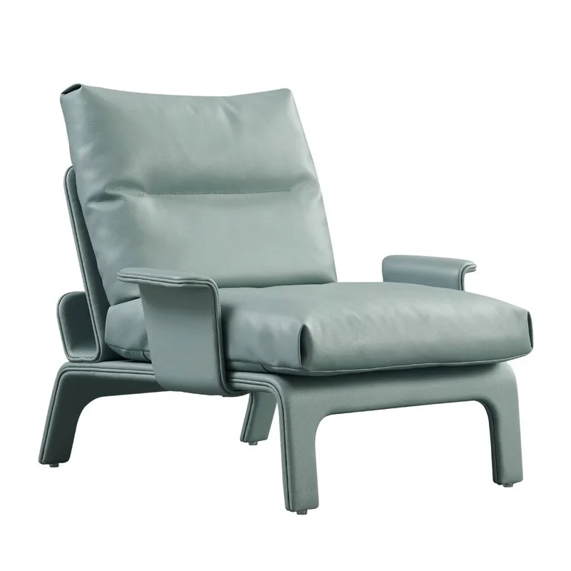 

Light luxury modern leather designer leisure chair balcony living room solid wood lazy reading multi-functional