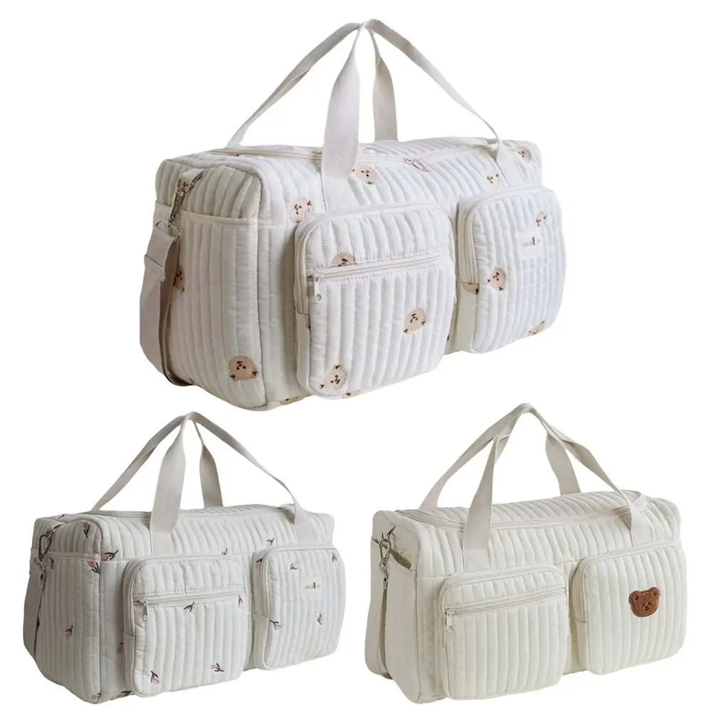 

Little Bear Embroidered Baby Diaper Bag Lightweight Large Capacity Diaper Changing Tote Bag Practical Leisure Handbag