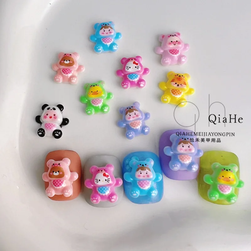 20pcs Cute colorful bear three-dimensional mini cartoon nail charms resin DIY nail decoration nail art jewelry