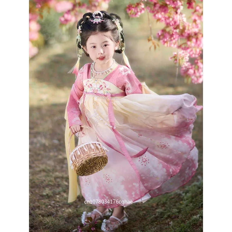 

Ancient Hanfu girls spring new chest-length skirt little girl national style embroidery super fairy Chinese style performance