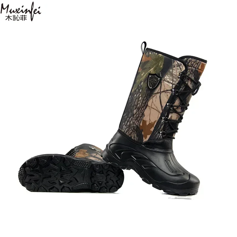 New Big Tree Camouflage Men's Shoes, High Top Snow Boots, Waterproof Fishing Boots, Winter Plush Boots
