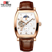 TEVISE Men's Tourbillon Automatic Mechanical Watch - Tonneau Alloy Case Stainless Steel Strap 30M Waterproof