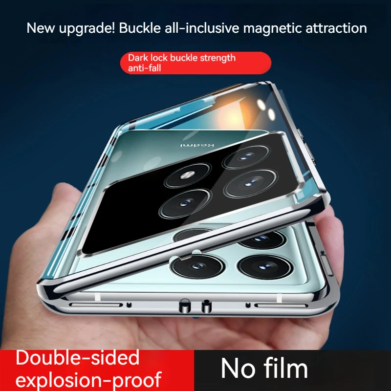 Metal Alloy Magnetic Phone Case For Redmi K70 and K70E 360 ° Full Surround Screen HD Anti Peeping Glass Protection Cover