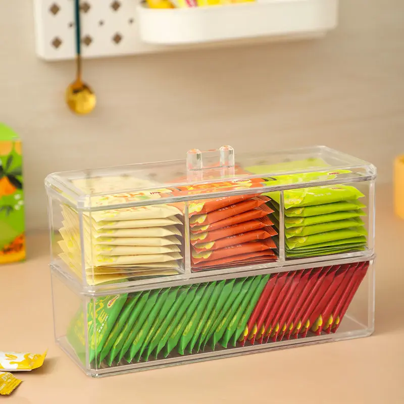 Tea Bag Storage Box Drawer Type Coffee Capsule Sorting Box Acrylic Sealed Storage Jar with Lid Tea Coffee Sugar Container