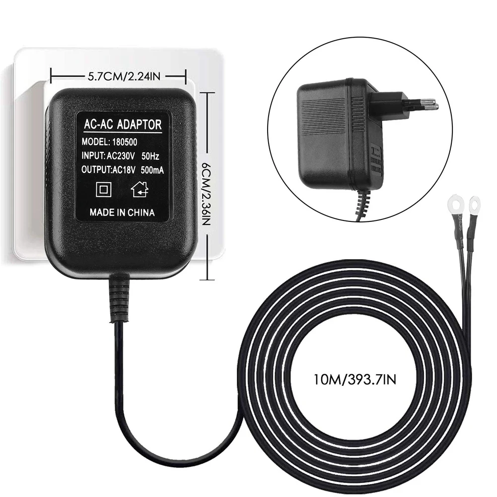 Adaptador de Alimentação AC Campainha, Transformador De Campainha De 18V 500MA, Cabo De 10m, Campainha De Anel Compatível, Campainha De Vídeo, Plugue UE