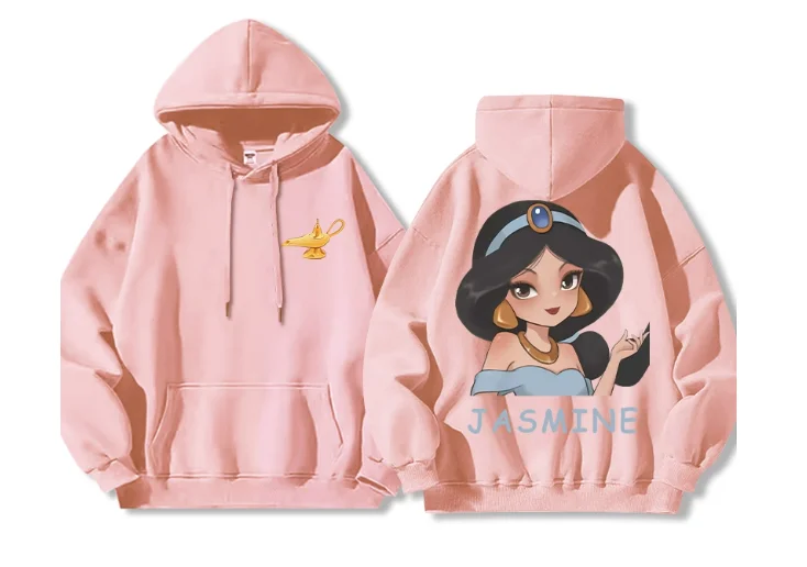 2025 ديزني إسكيب برينسيس سلسلة نمط مطبوعة المرأة هوديي 2025 جديد سنو وايت مولان ملابس الفتيات