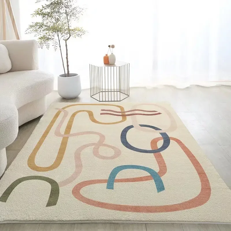 

Cream Style Geometric Abstract Carpet Large Size Line Luxury Decoration Living Room Rug Comfortable Machine Washable Bedroom Rug