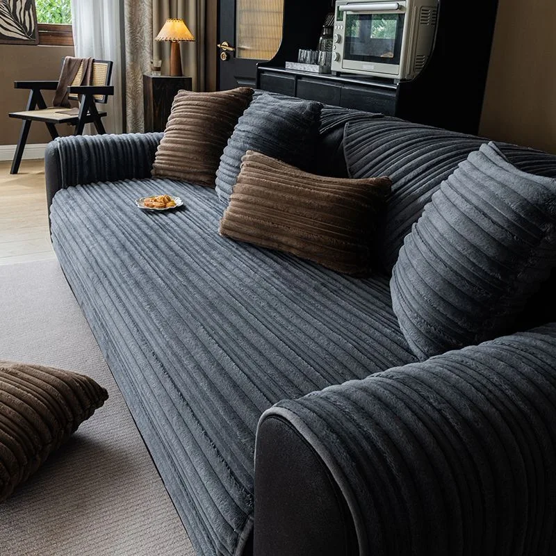 Plush Thickened Warm Sofa Pad Winter Anti-slip Living Room Sofa Cover Plain Colour Simple Modern