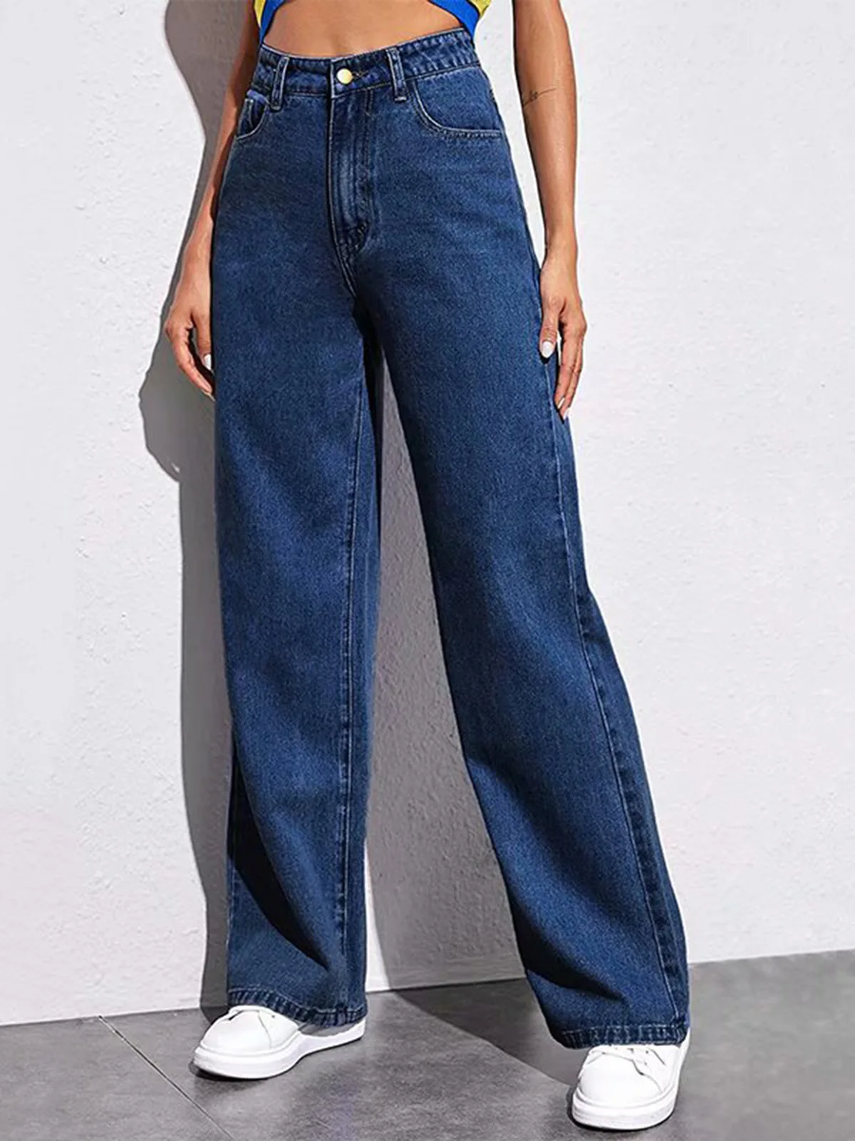 

High Waist Wide Leg Jeans Slimming American Sle Drapey Straight Leg Cotton Denim Ladies Straight Cut No Stretch Spring 2026