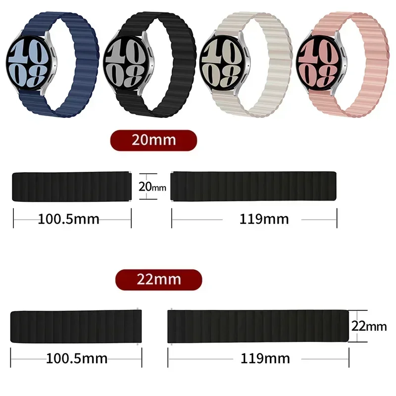 20mm 22mm Silicone strap For Samsung Galaxy watch 6/4/5 pro/3/active 2 amazfit Magnetic Loop bracelet HUAWEI watch GT 2e 3 band