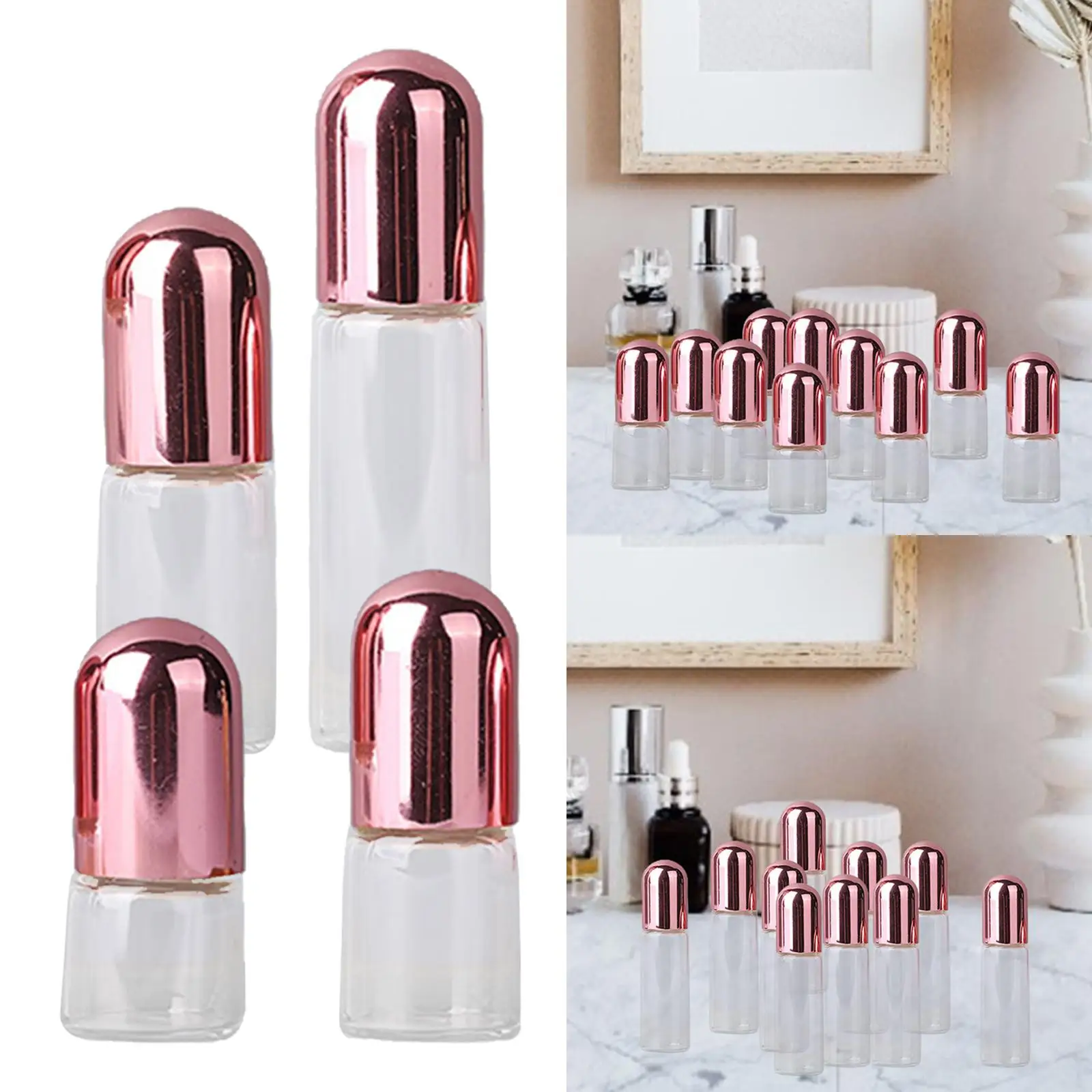 10Pcs Essential Oil Roller Bottles Clear with Pink Lids for Essential Oils Practical Refillable Mini Portable Roll On Bottles