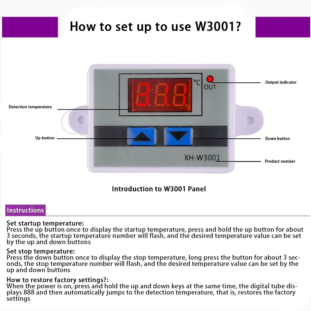 Controlador Digital de temperatura, termostato termorregulador, incubadora de Acuario, calentador de agua, regulador de temperatura, W3001, 110V, 220V, 12V, 24V