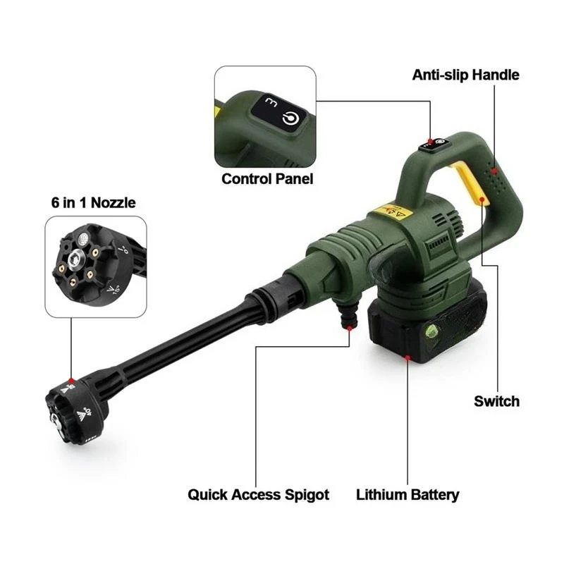 200Bar 3 Gears Brushless Electric High Pressure Washer 6 IN 1 Car Washing Gun Water Spray Gun for Makita 18V Battery Pins