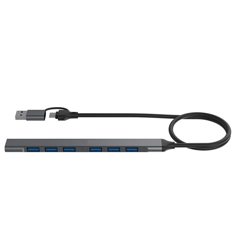 7 منافذ USB Hub Slim Mini 2 in 1 (USB-C+USB 3.0) إلى USB 2.0X6+USB 3.0X1 5Gbps ناقل حركة سريع USB3.0 Hub