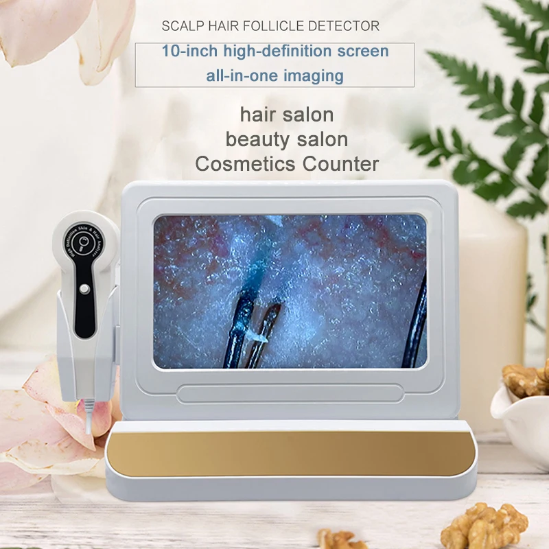 10-Zoll-LCD-Kopfhautdetektor, digitales Haar-Hautanalysator-Mikroskop zum Testen von Haarfollikeln und zur Hautanalyse, Lupe 50/200X