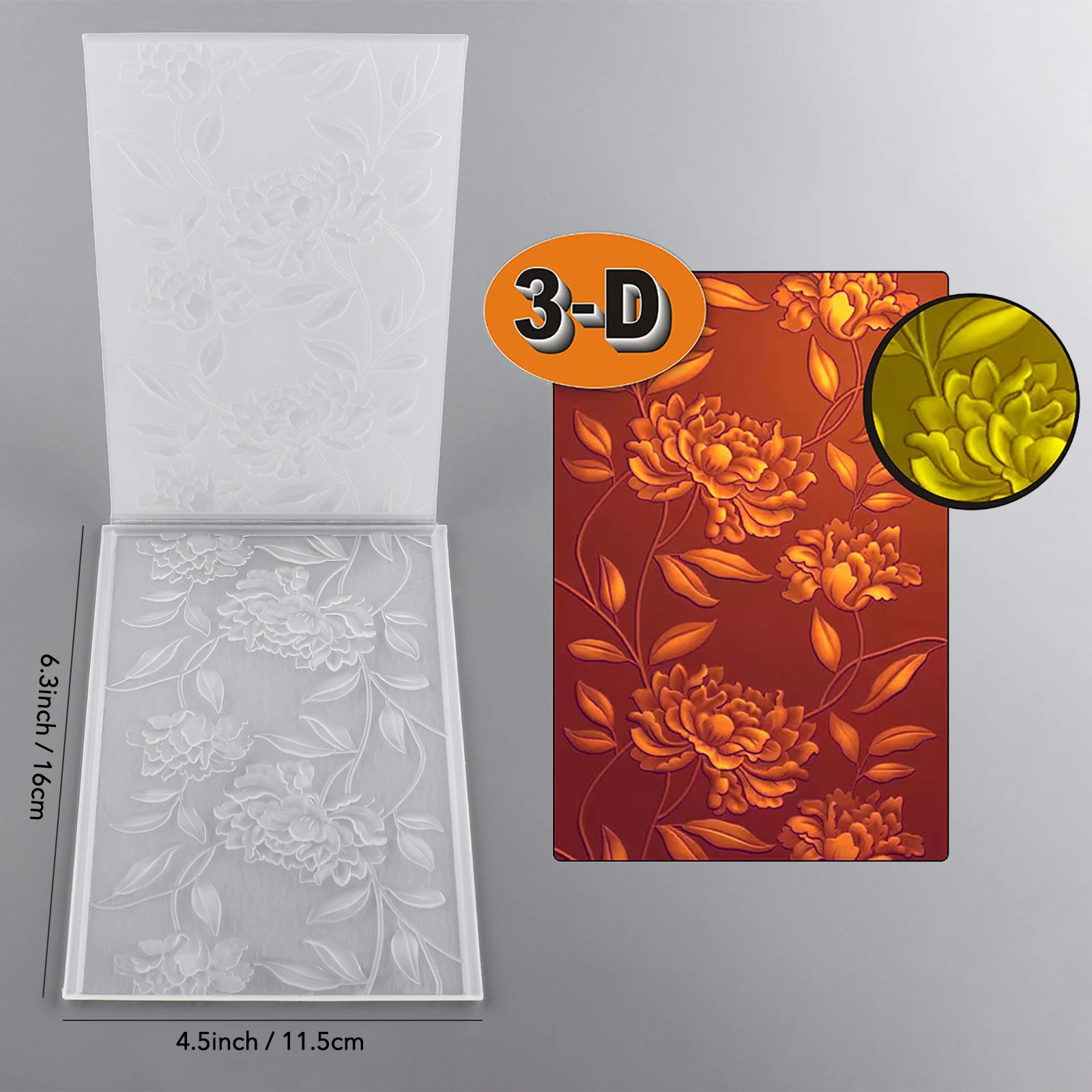 3D Stereo Elegant Peony Vine Embossing Folder Clear Plastic Floral Emboss Plate Wedding Card Making Scrapbook Album Decor Paper