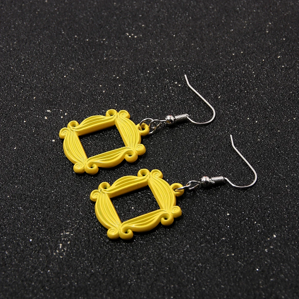 Classic TV Show Friends Earrings Yellow Photo Frame Drop Earrings For Women Cosplay Jewelry Accessories