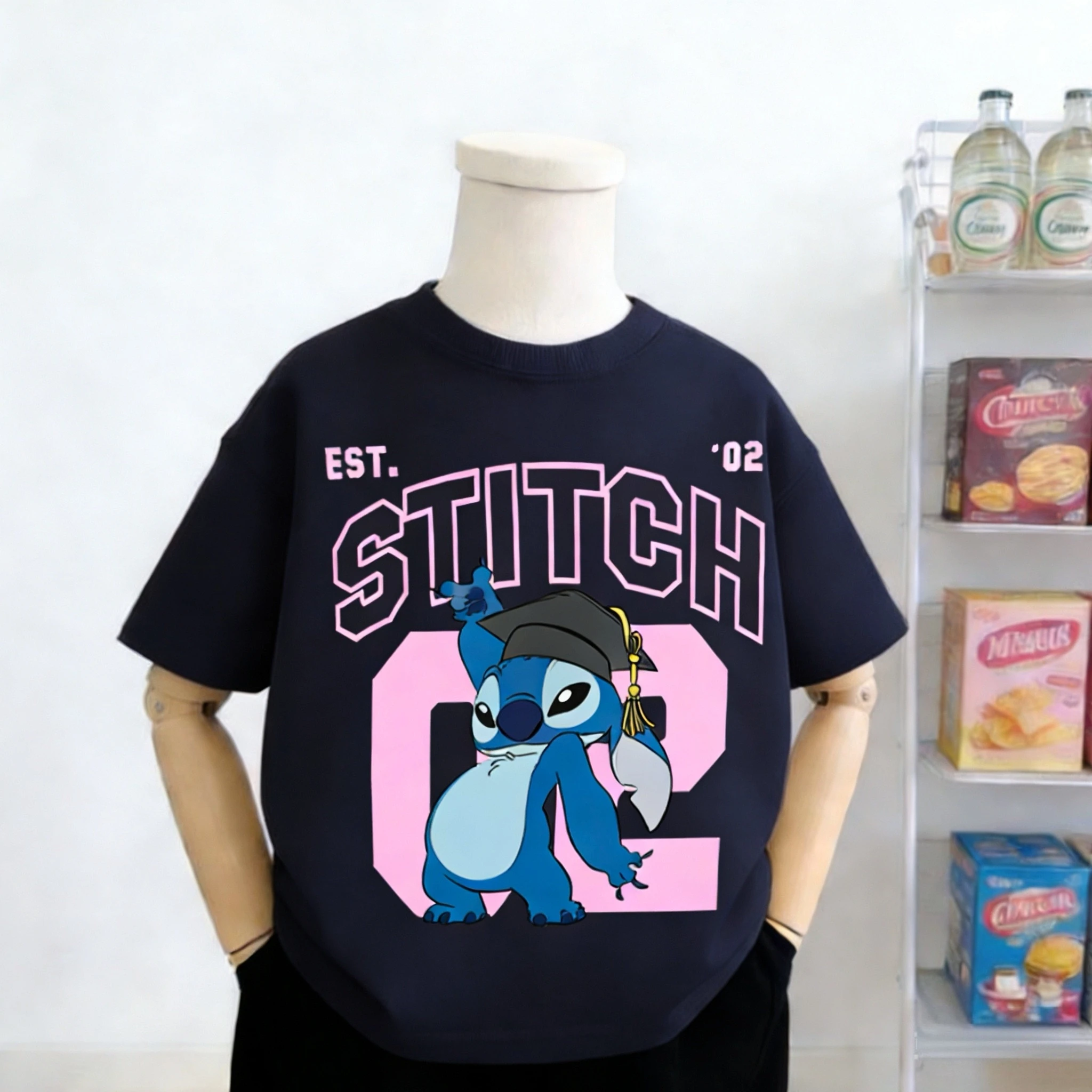 

1-7 Age Girl's Clothing Summer T-shirts Printed Cartoon Stitch Kids Short Sleeve Tops Round Collar Casual Versatile Child Tshirt