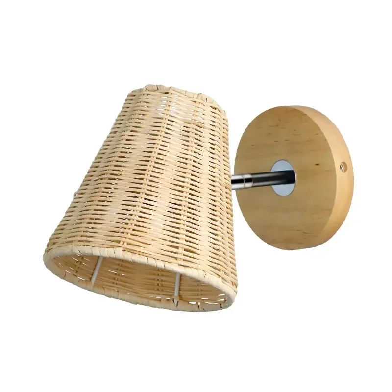 

Handmade Rattan Vintage Lampshade Living Room Bedroom Bedside Angle Adjustable Wall Lamp Home Accents Not Include Light Bulb