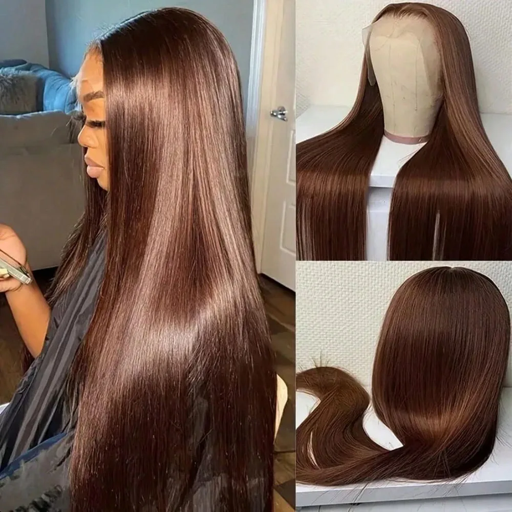 13x4 Lace Front Wig 180 Density Synthetic Hair Wig 18‑32 Inch Brown Straight Lace Frontal Wig For Women