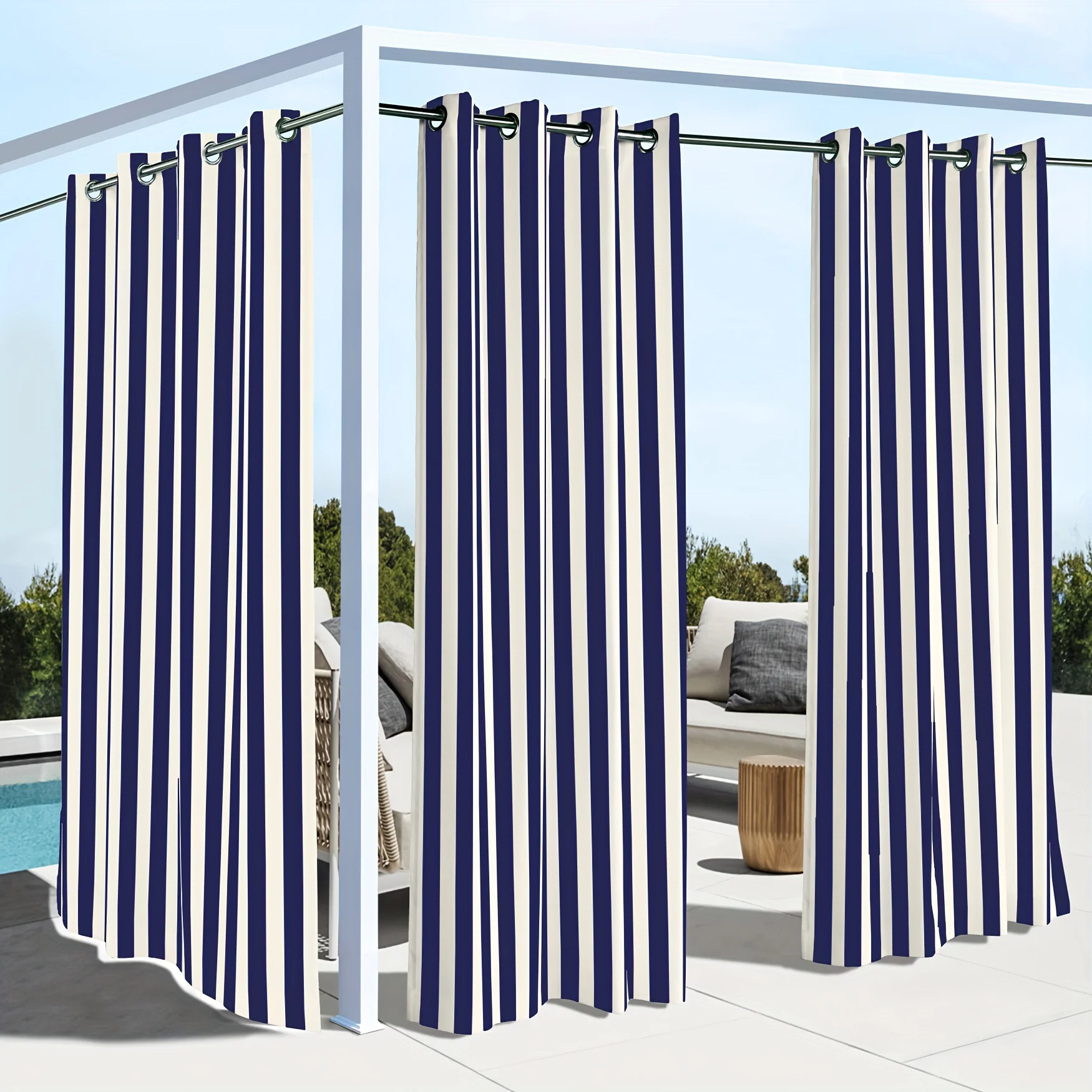 1PC Striped Outdoor Privacy Curtains - WaterResistant, UV Protection, Fade-Resistant forPatio, Porch, Gazebo, Cabana, Light